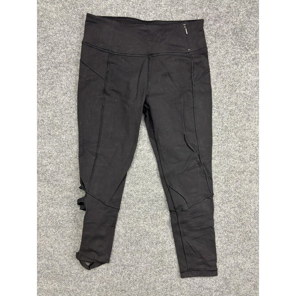 CALIA Leggings Womens Medium Black High Rise Ankle Lattice Hem Pocketsโ Yoga